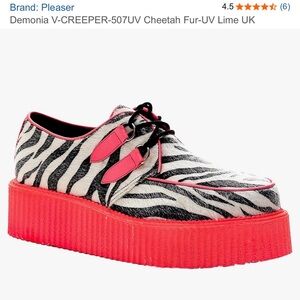 Vintage Demonia V Creeper 507UV neon faux fur zebra print platforms. Size 9
